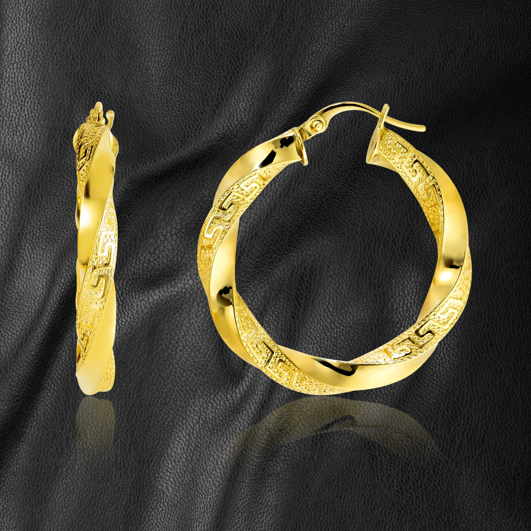 18K Real Gold Round Twisted Loop Earring Set