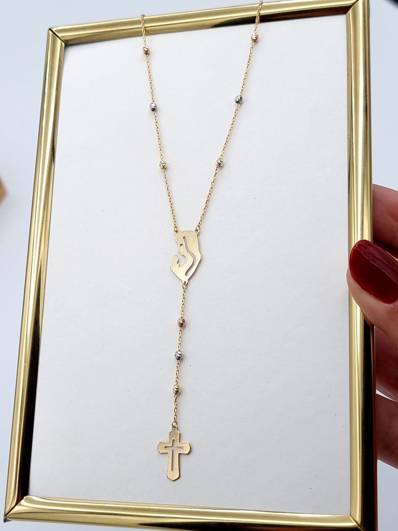 18K Real Gold Elegant Mama Mary Cross Necklace