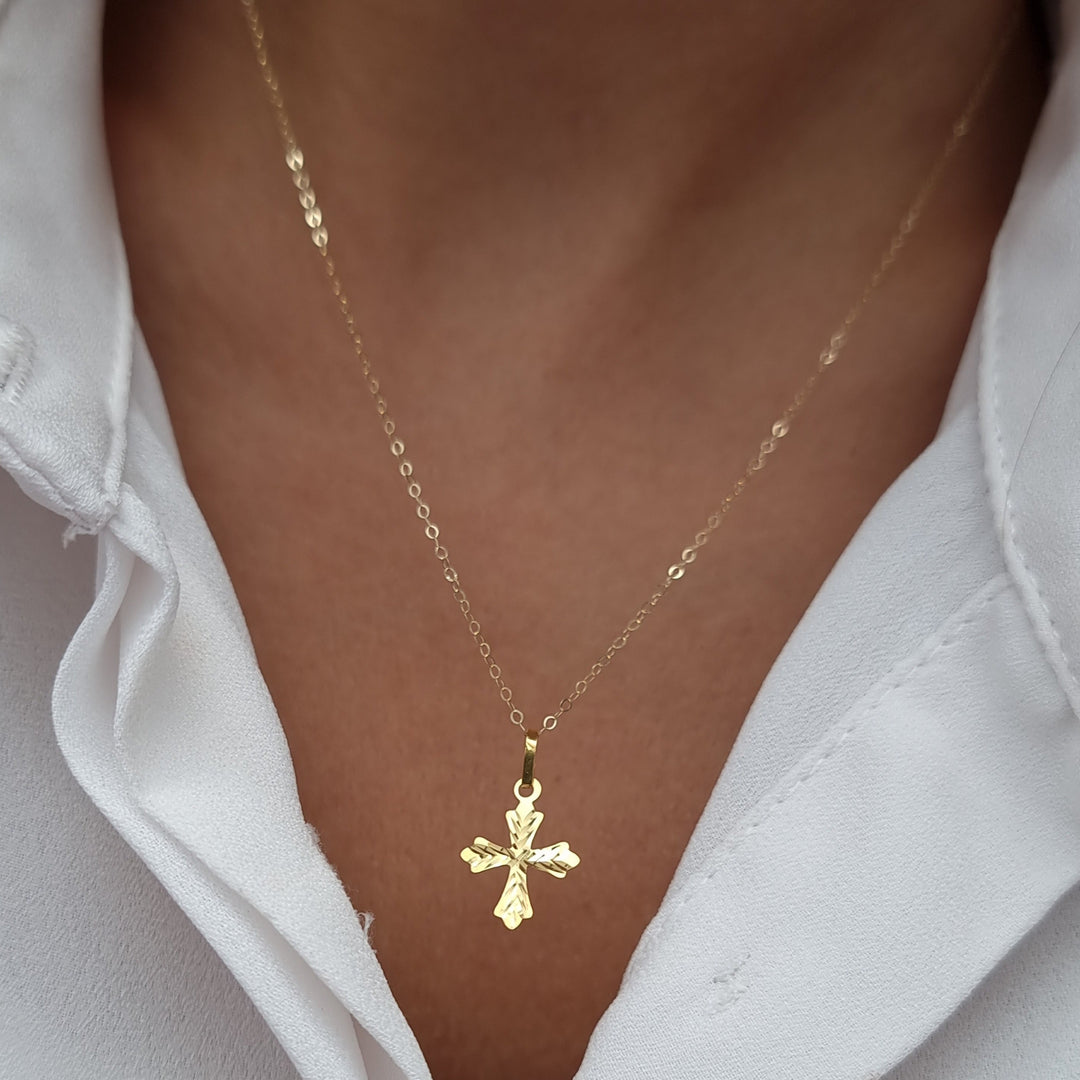 18K Real Gold Cross Necklace
