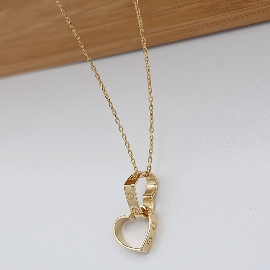 18K Real Gold Double Heart Necklace