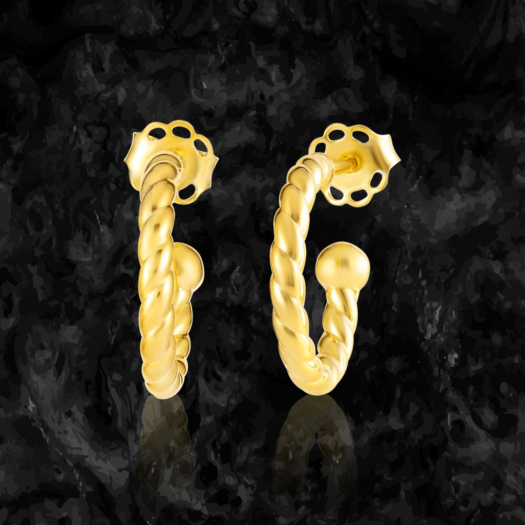 18K Real Gold Twisted Hook Earrings