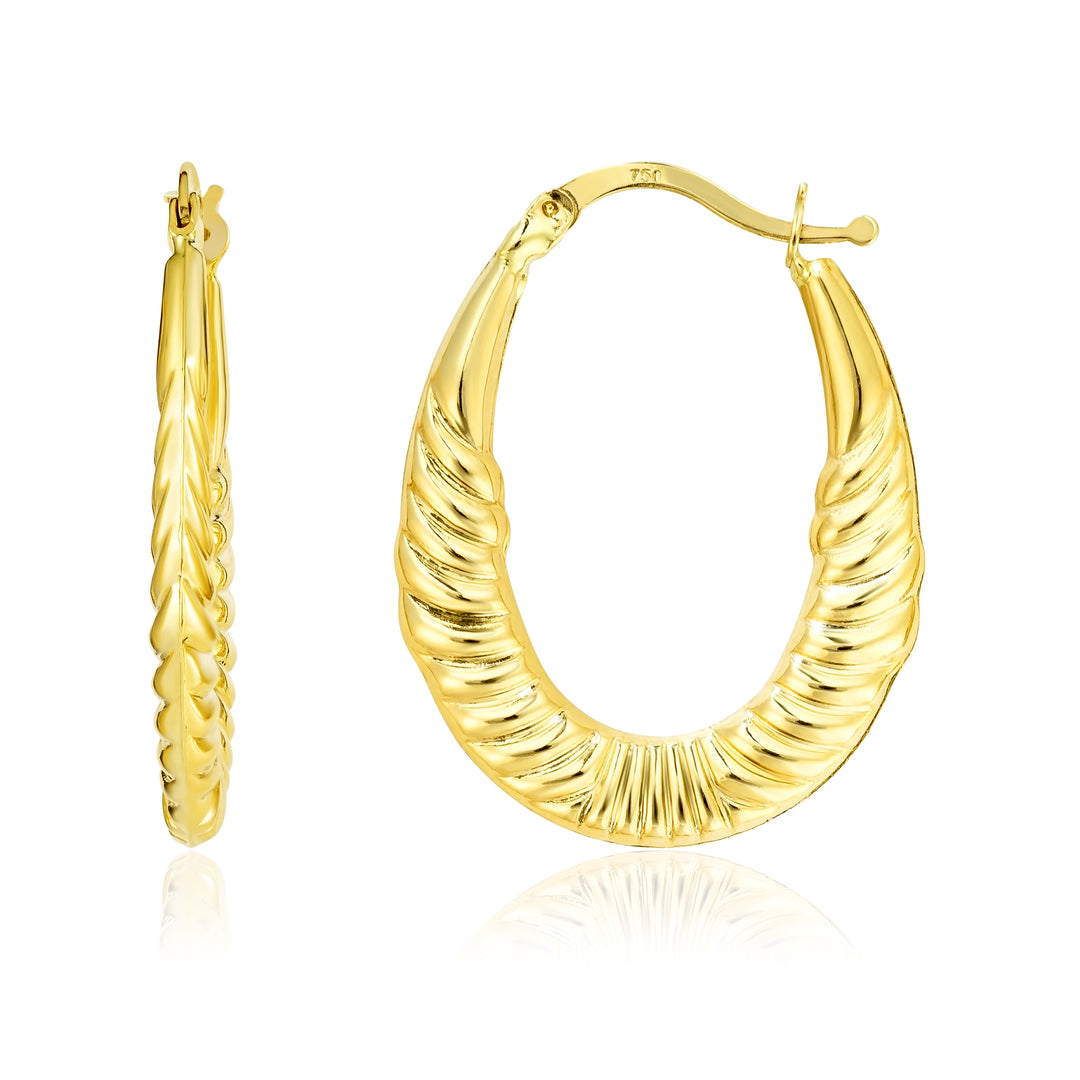 18K Real Gold Oval Loop Earrings