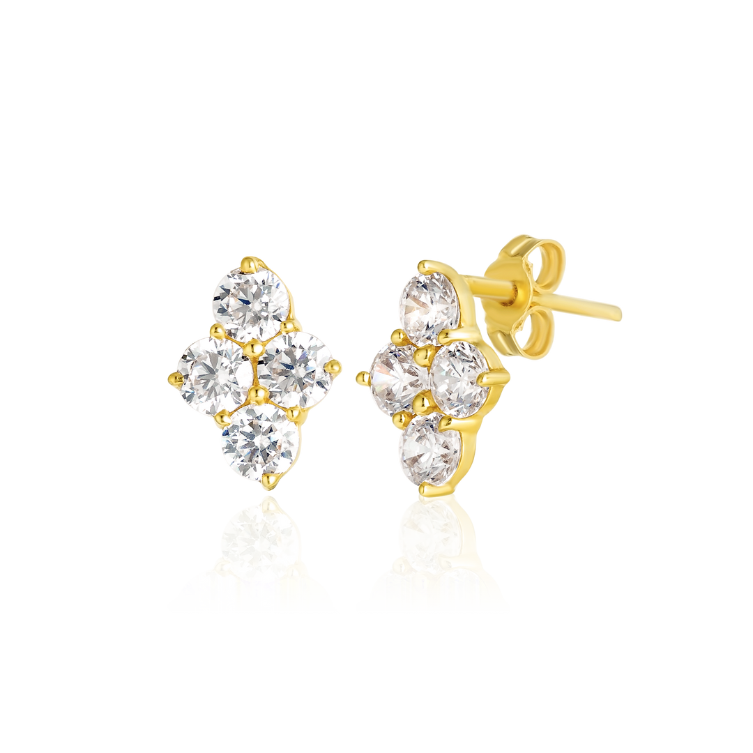 18K Real Gold Stone Earrings