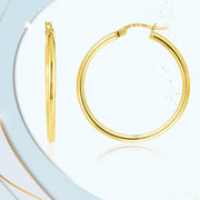 18K Real Gold Round Loop Earrings