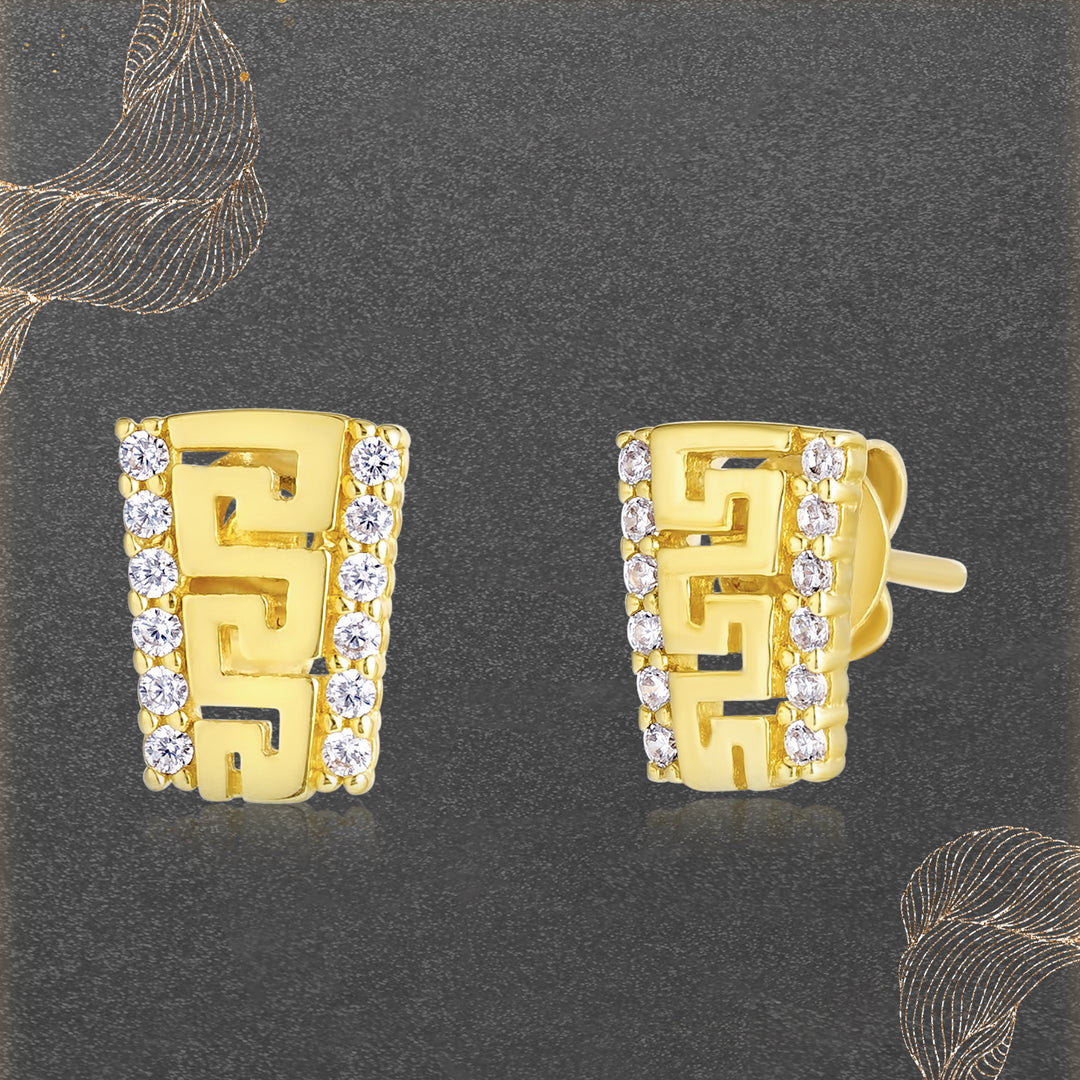 18K Real Gold Stone Earrings