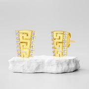 18K Real Gold Stone Earrings