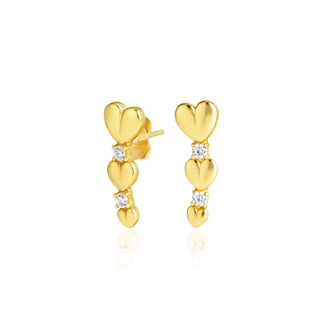 18K Real Gold Heart Stone Earrings