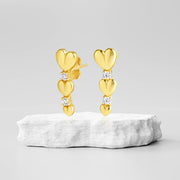 18K Real Gold Heart Stone Earrings