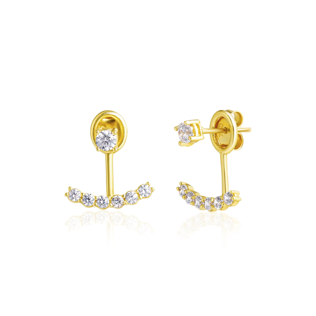 18K Real Gold Curved Arc Stone Earrings