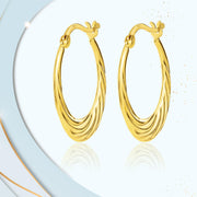 18K Real Gold Round Loop Earrings