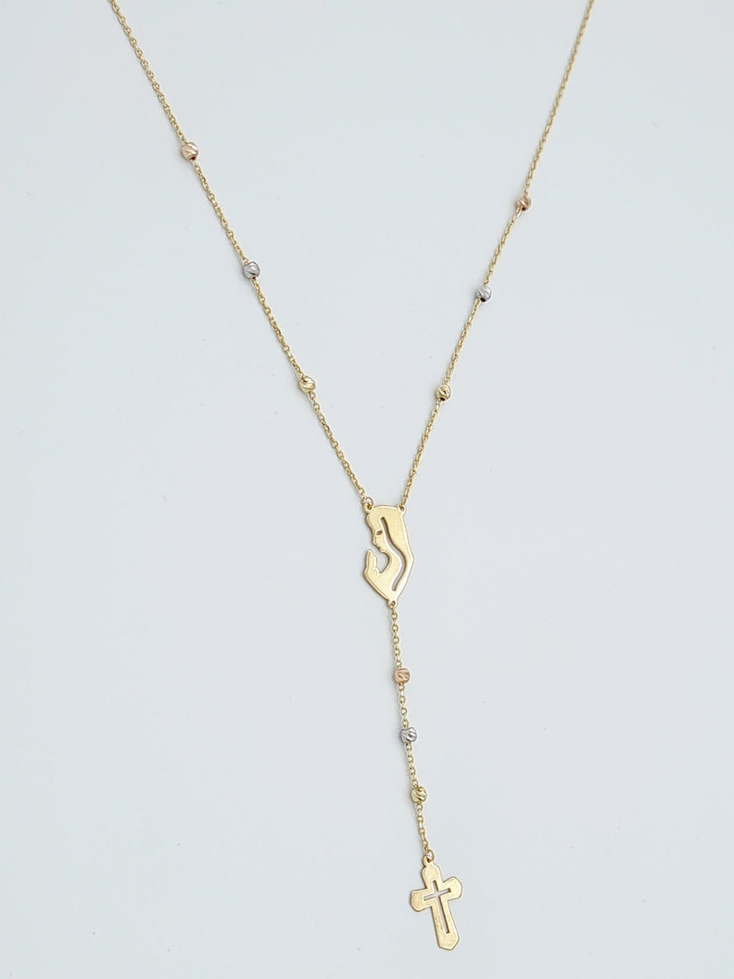 18K Real Gold Elegant Mama Mary Cross Necklace