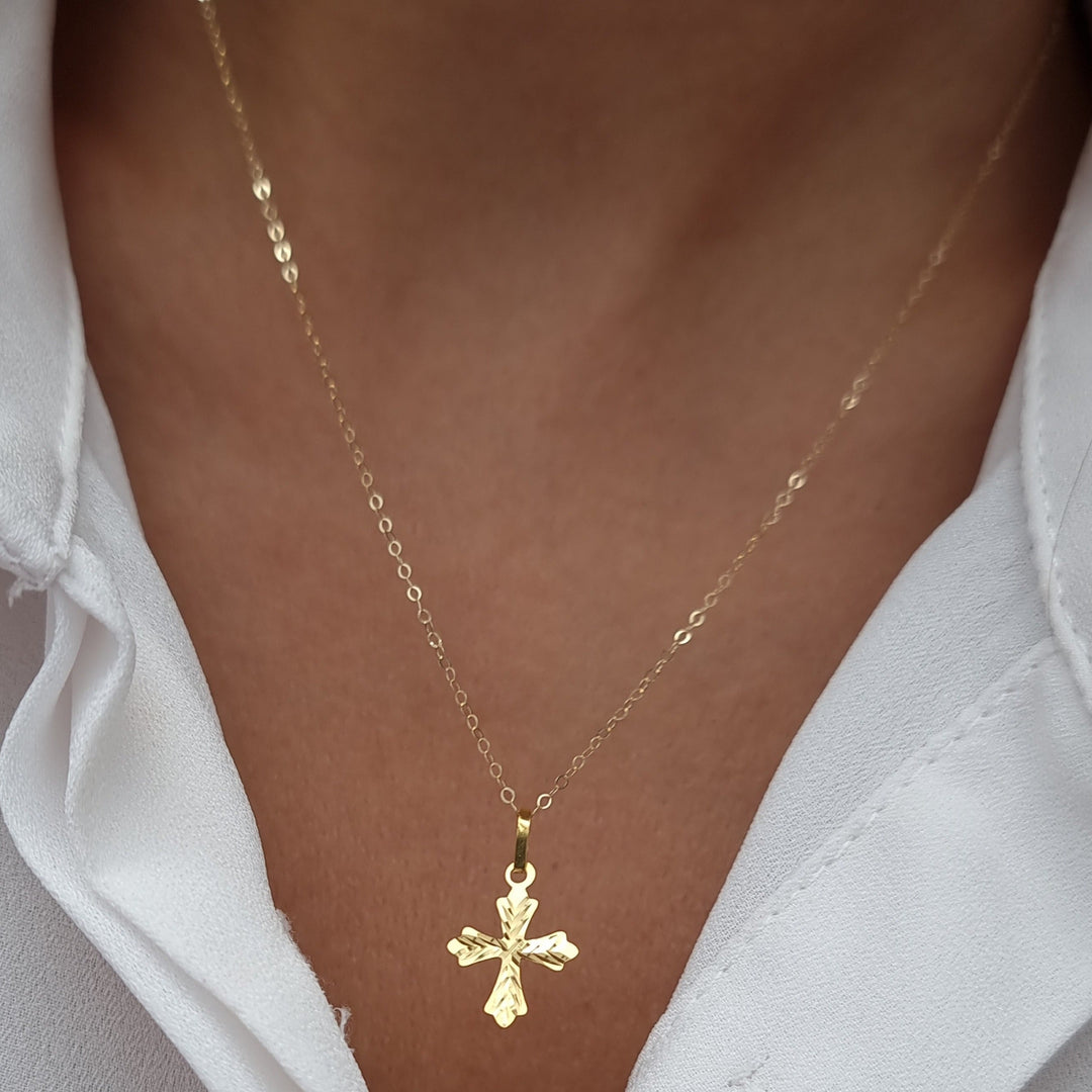 18K Real Gold Cross Necklace