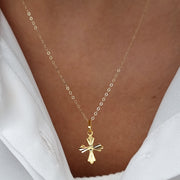 18K Real Gold Cross Necklace