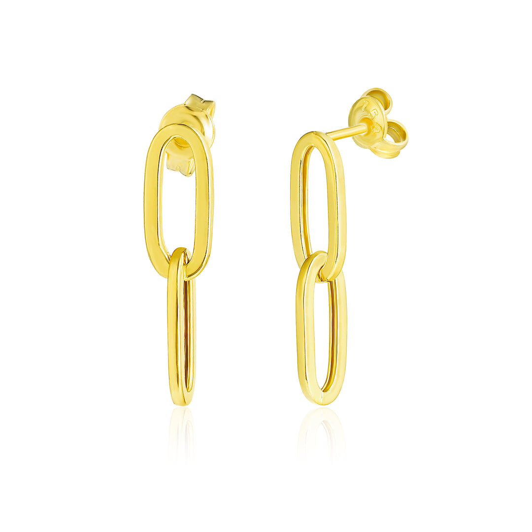 18K Real Gold Hanging Linked Earrings
