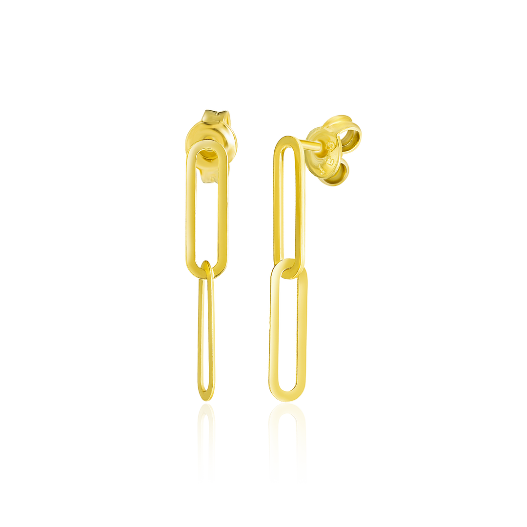 18K Real Gold Hanging Linked Earrings