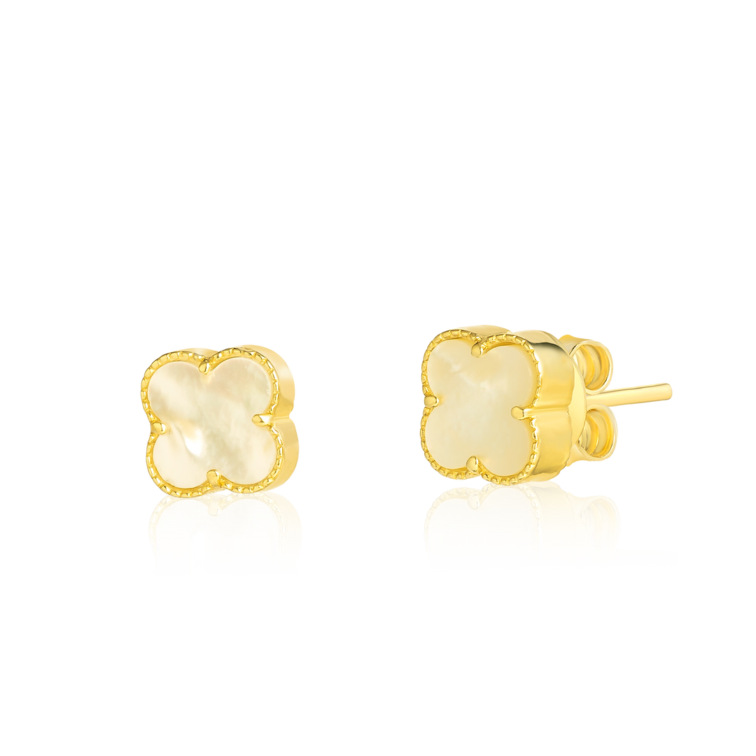 18K Real Gold V.C White Earrings
