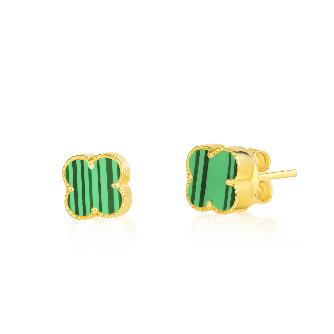 18K Real Gold V.C Green Earrings