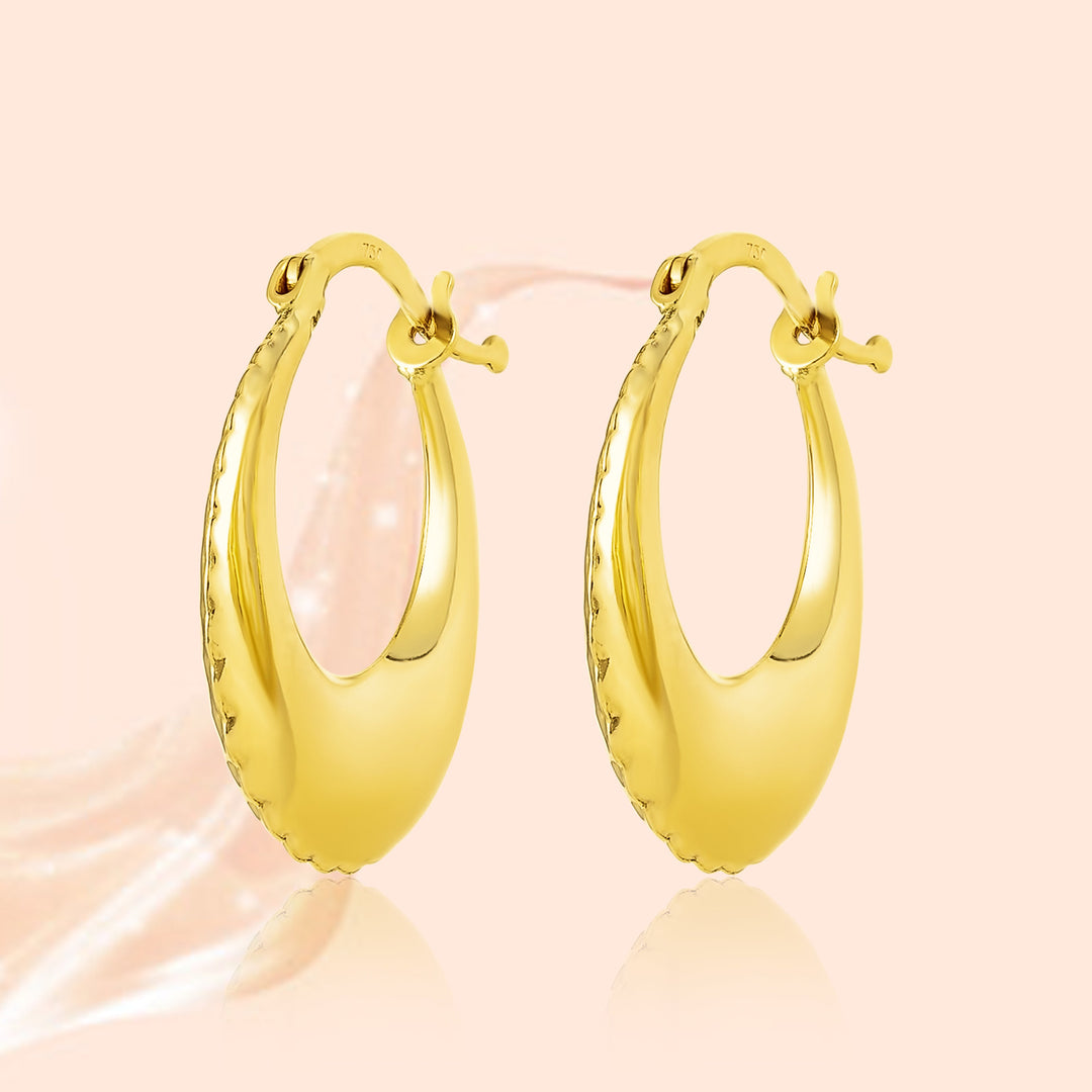 18K Real Gold Round Loop Earring Set