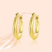 18K Real Gold Oval Loop Earrings
