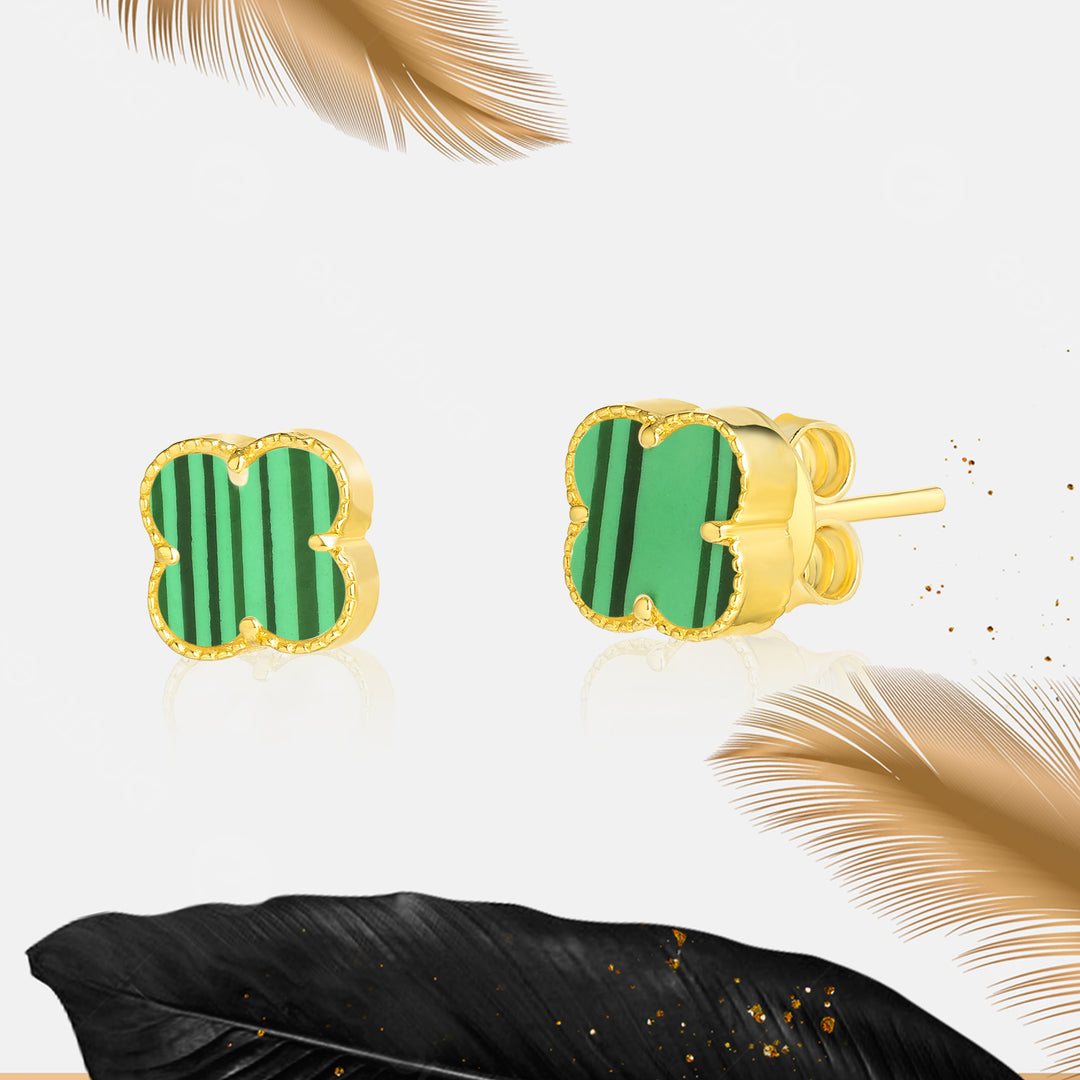 18K Real Gold V.C Green Earrings