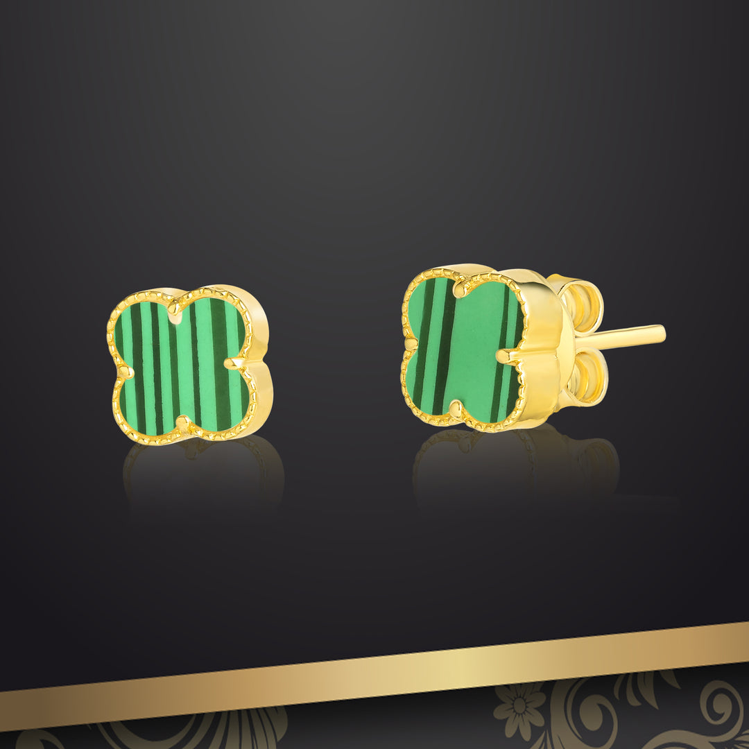 18K Real Gold V.C Green Earrings