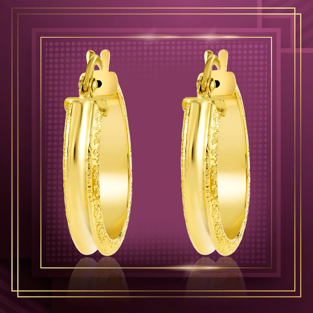 18K Real Gold Round Loop Earring Set
