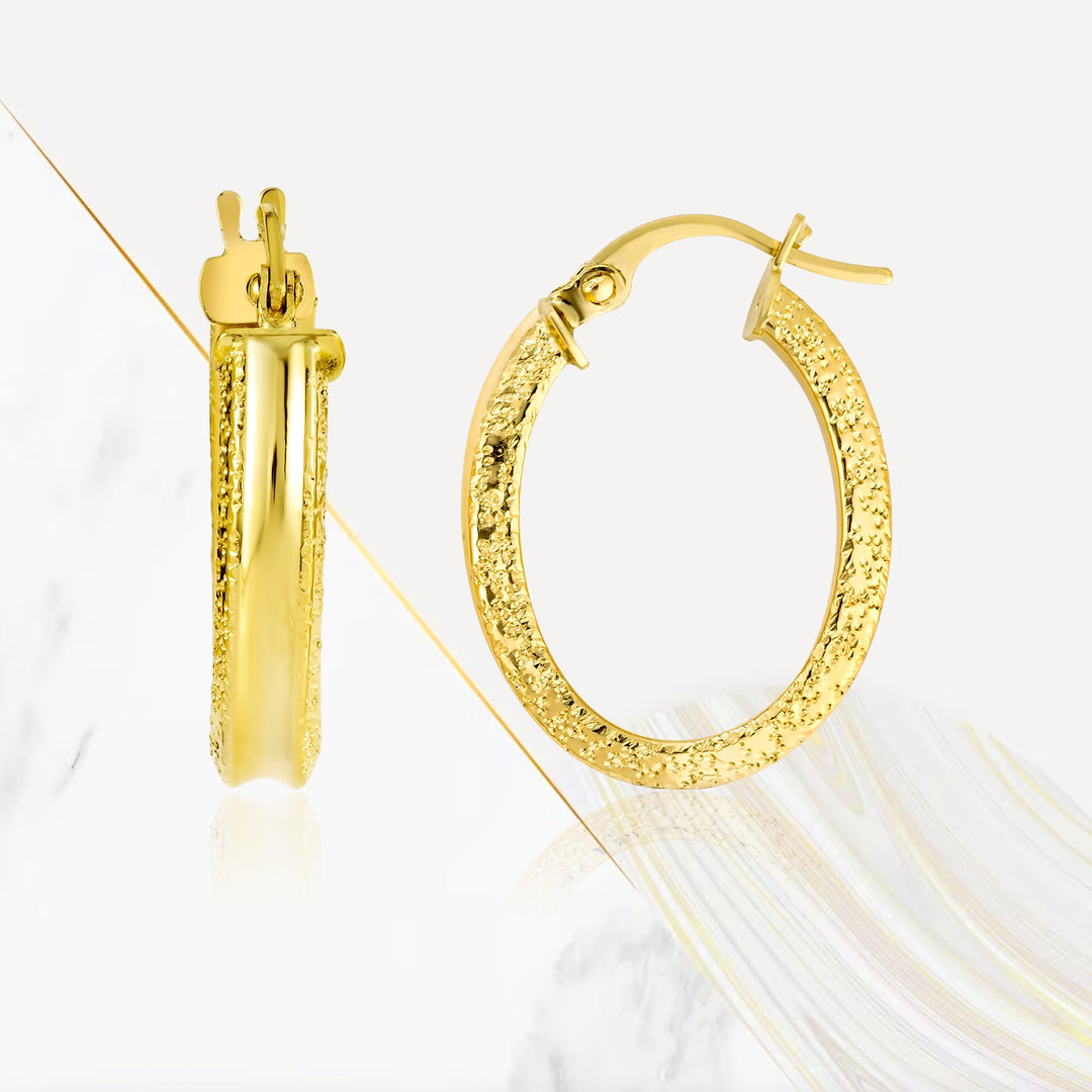 18K Real Gold Round Loop Earring Set