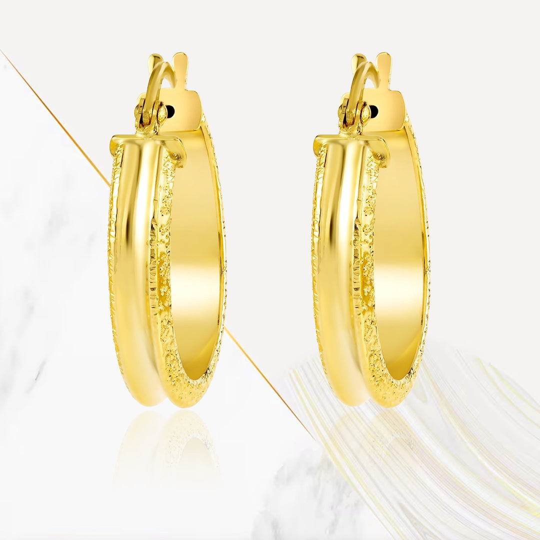 18K Real Gold Round Loop Earring Set