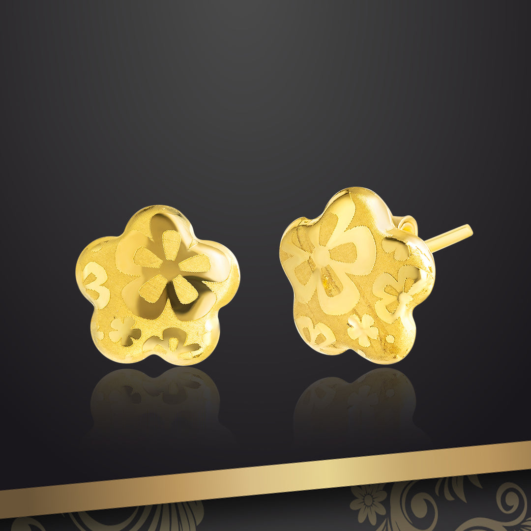 18K Real Gold Fine Flower Earrings