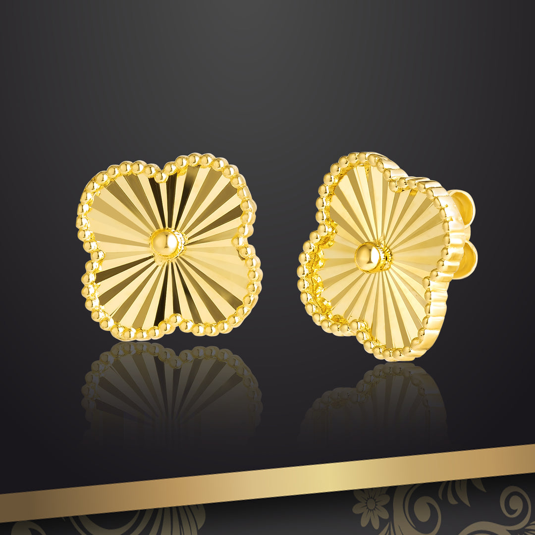 18K Real Gold V.C Flower Earrings