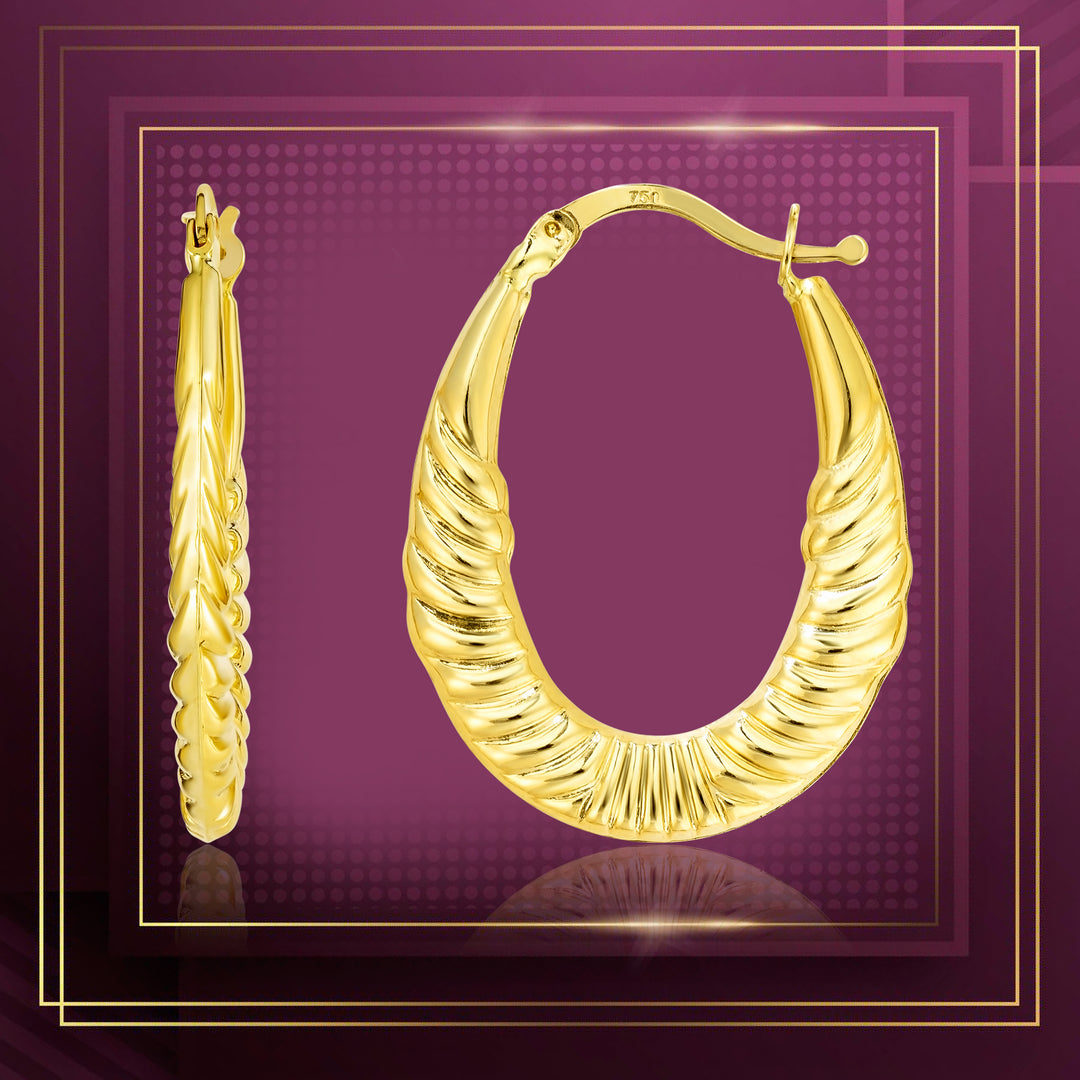 18K Real Gold Oval Loop Earrings