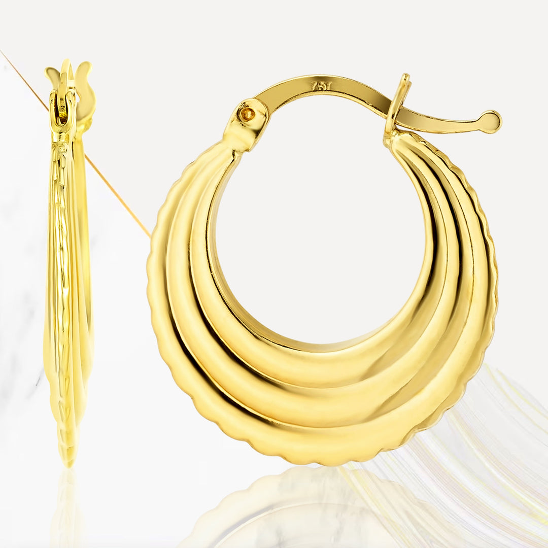 18K Real Gold Round Loop Earring Set