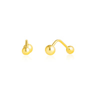 18K Real Gold Double Side Ball Screw Earring Set