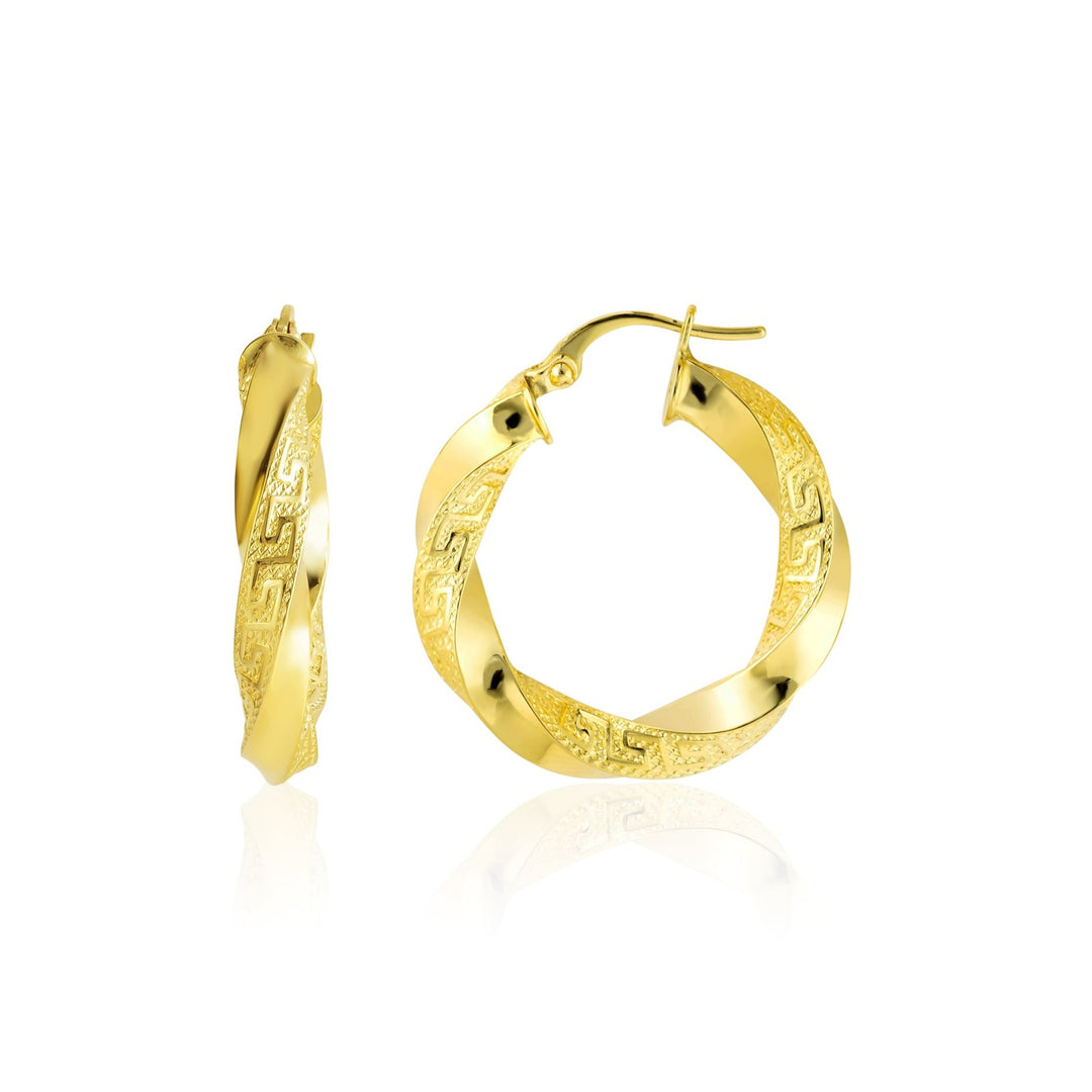 18K Real Gold Twisted Round Loop Earrings