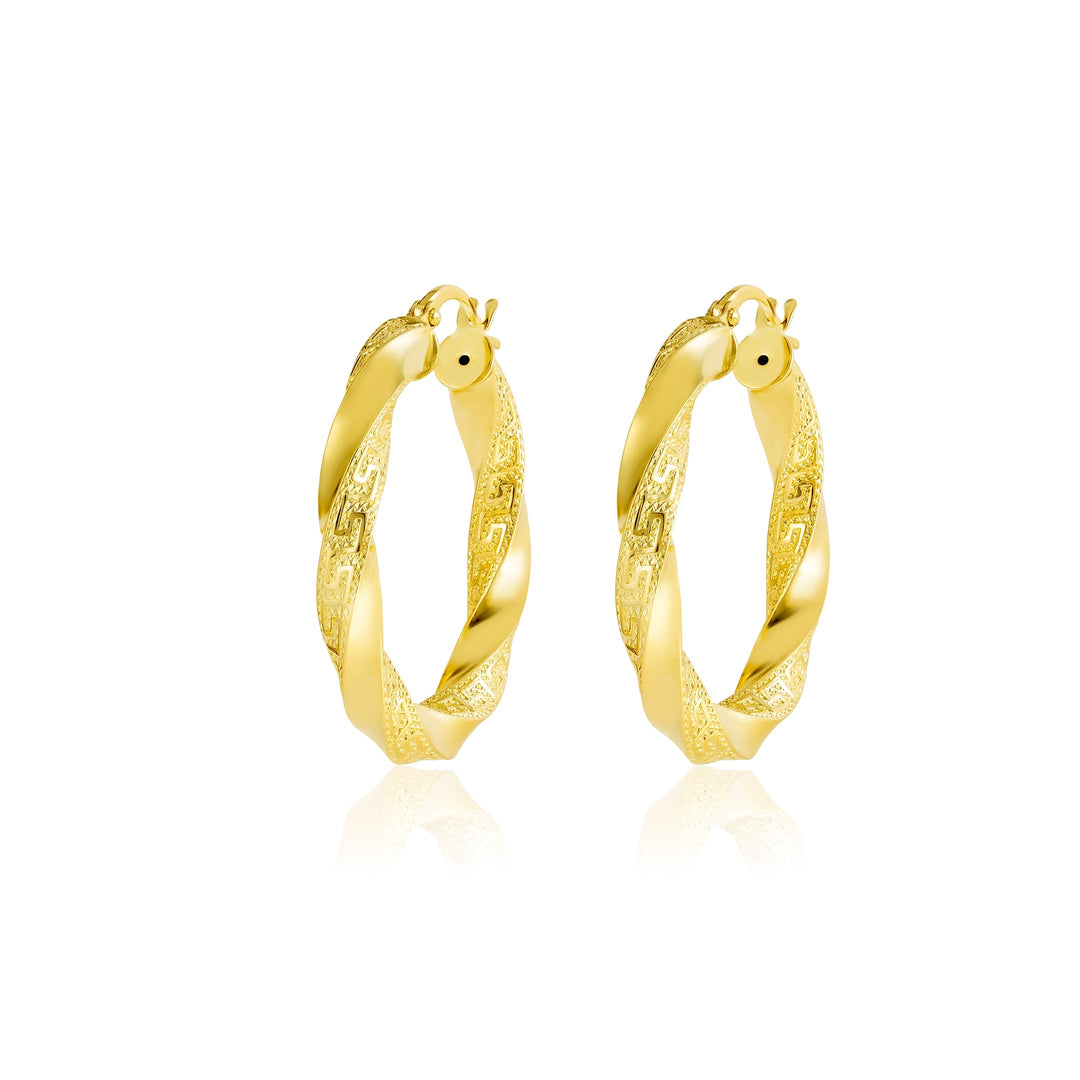 18K Real Gold Round Twisted Loop Earring Set
