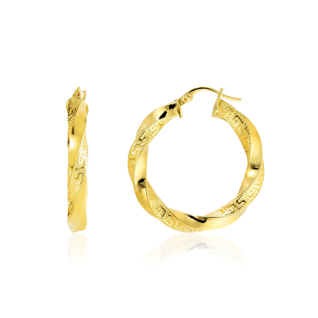 18K Real Gold Round Twisted Loop Earring Set