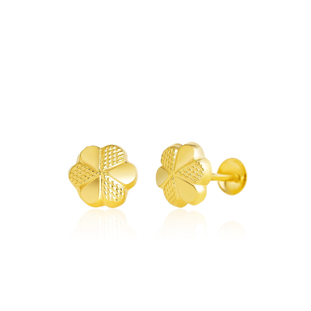 18K Real Gold Fine Flower Screw Earring Set