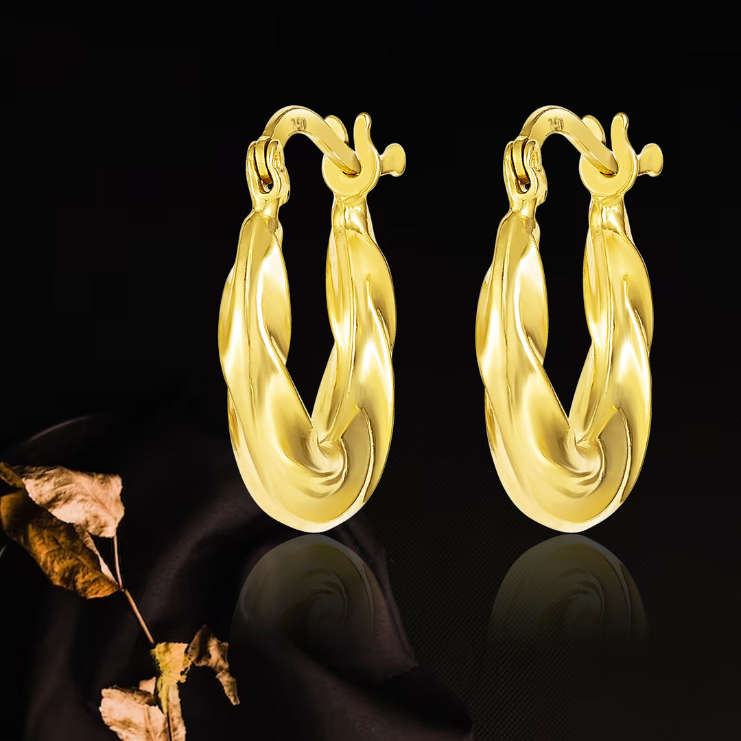 18K Real Gold Round Loop Earrings