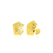18K Real Gold Shield Shape Screw Earring Set