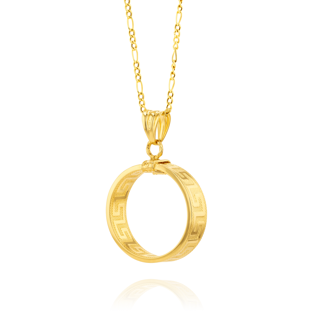 18K Real Gold Round Figaro Necklace