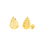 18K Real Gold Fine Leaf Screw Earring Set