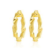 18K Real Gold Round Twisted Loop Earring Set