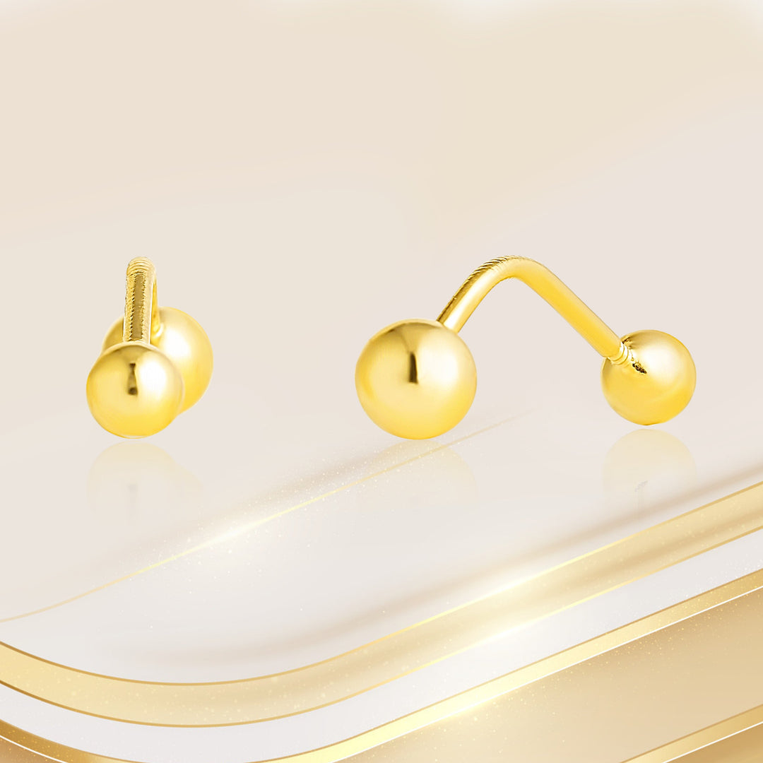 18K Real Gold Double Side Ball Screw Earring Set