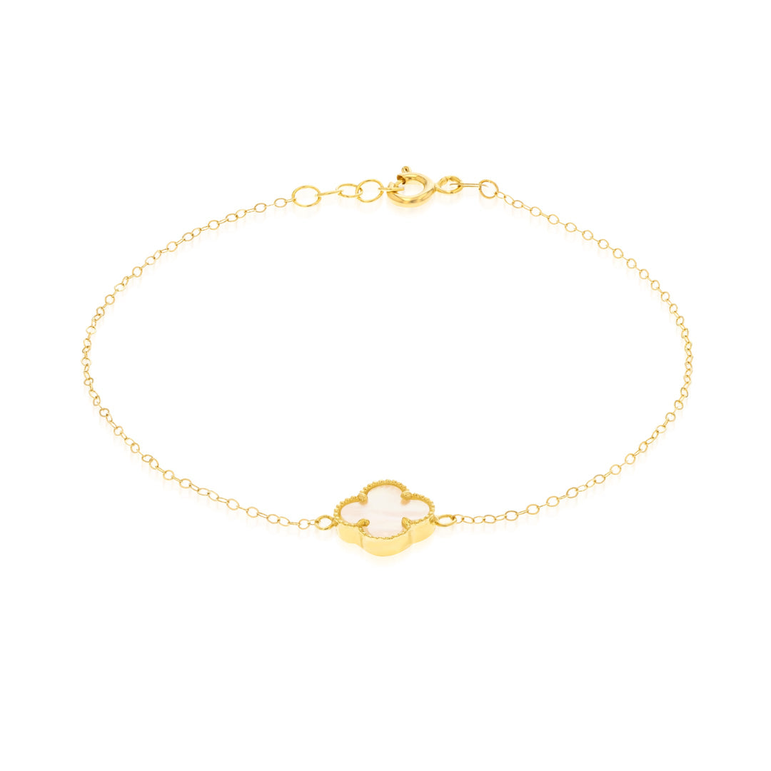 18K Real Gold V.C White Flower Bracelet