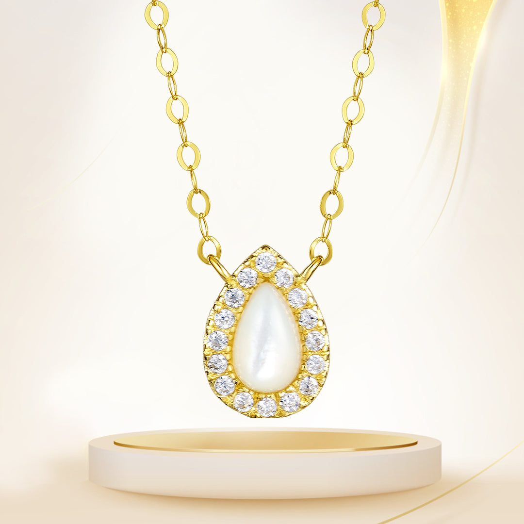 18K Real Gold White Stone Necklace