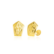 18K Real Gold Shield Shape Screw Earring Set