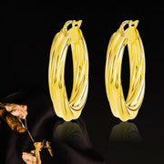 18K Real Gold Twisted Round Loop Earrings