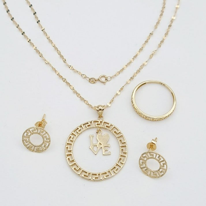18K Real Gold Round Love Jewelry Set