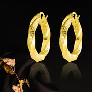 18K Real Gold Twisted Round Loop Earrings