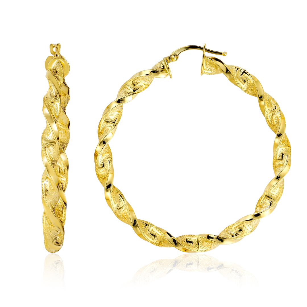 18K Real Gold Twisted Round Loop Earrings